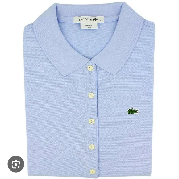 Lacoste Sky Blue Button Down Short Sleeve Polo Tee - Picture 7 of 7